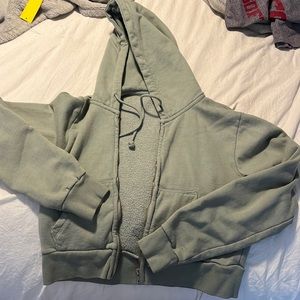 sage green john galt zip up crop hoodie
